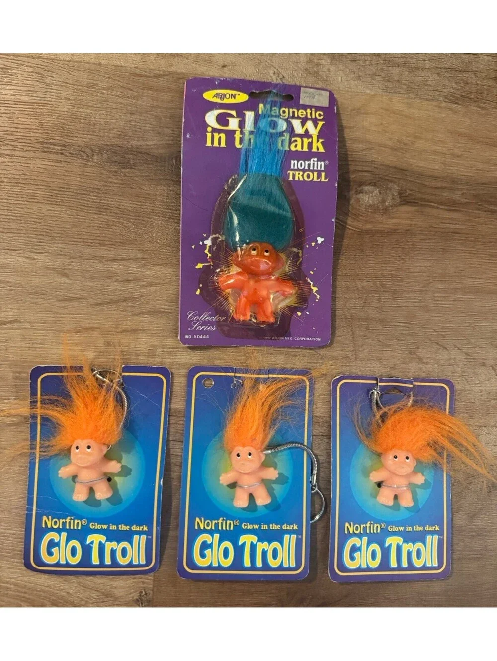 4 Vintage 1992 Norfin Glo Trolls Key-Lites Magnetic Glow in Dark NOS